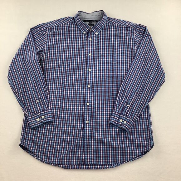 Tommy Hilfiger Men’s XL Plaid Shirt Button Up Down Long Sleeves Blue Classic Fit - Picture 4 of 16